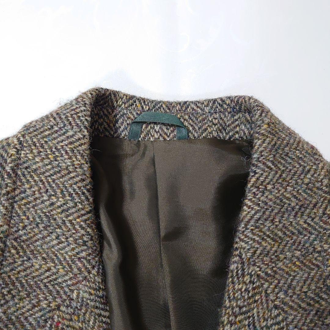 ハリスツイード テーラードジャケット ヘリンボーン くるみボタン 38