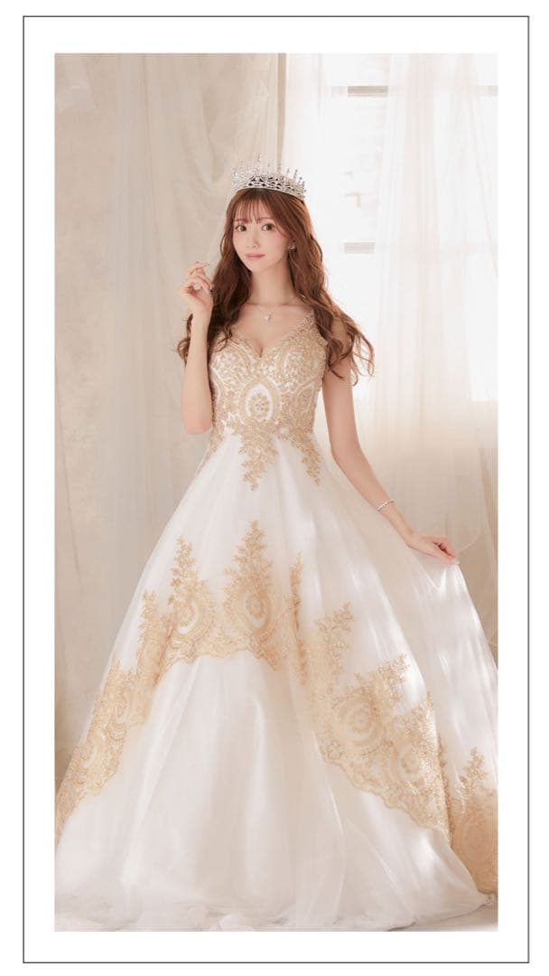 sugar ビーズ刺繍 Aラインドレス ゴールド