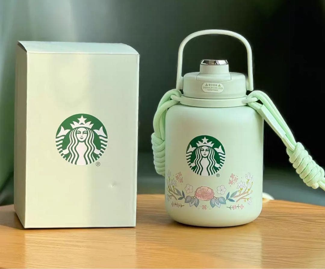 中国スターバックス　オンライン限定ステンレスボトル　ストラップ付き　スプリング
