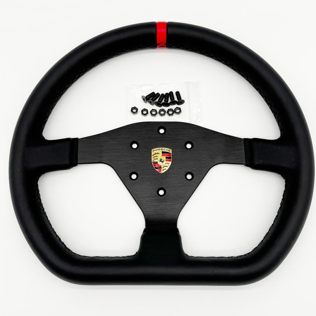 ポルシェ911/991 GT3 CUPステアリング 黒ステッチ/赤 ボルト