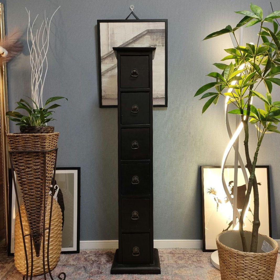 アジアンヴィンテージ ブラックスリムチェスト 6段 隙間収納