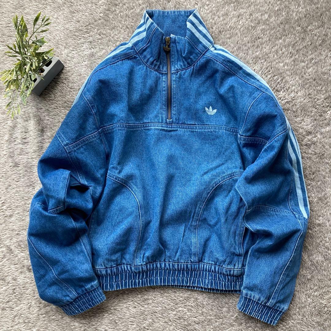 adidas NiziUミイヒ着用 デニム トラックトップ ハーフジップ