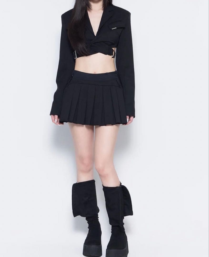 THEREDTHREAD S ring pleats skirt full 黒S