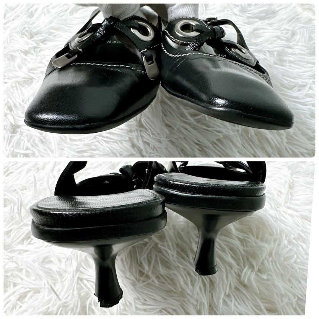 美品✨PRADA ミュール バックストラップ サンダル ヒール ロゴ 23.5