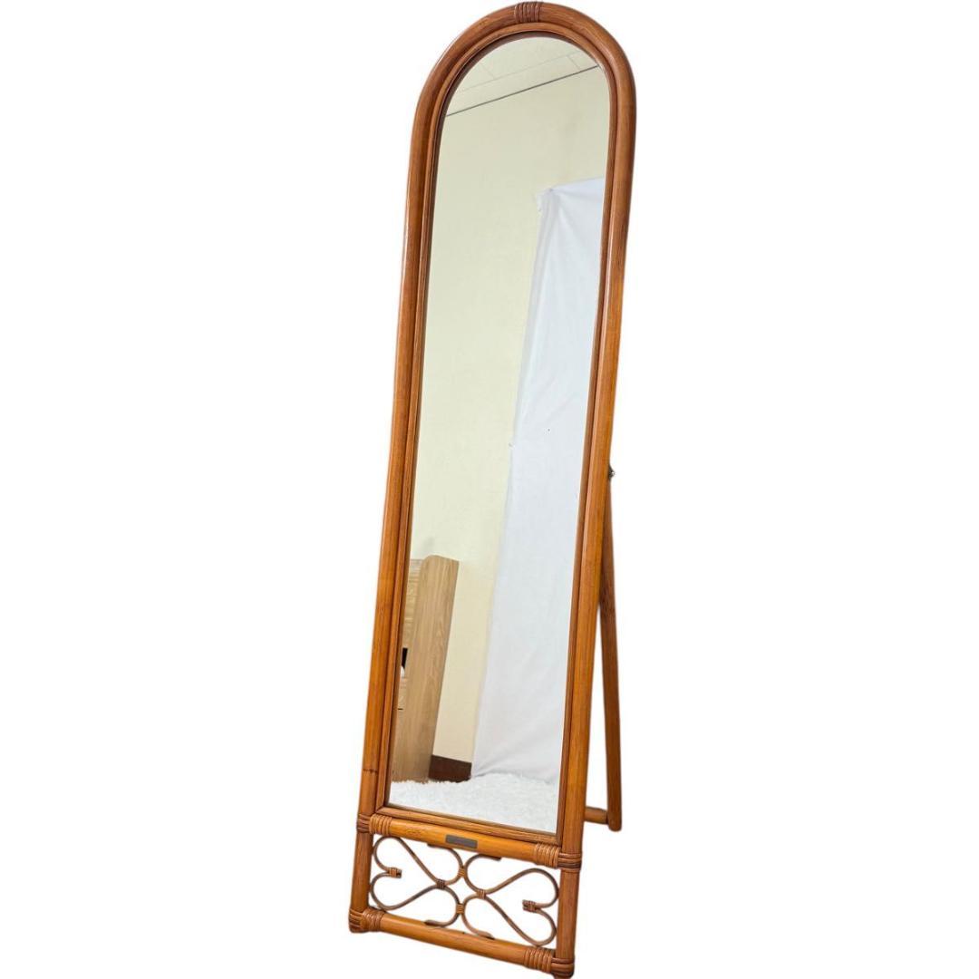 【希少】70〜80s BLUASTRA アンティークミラー　籐　25826-4