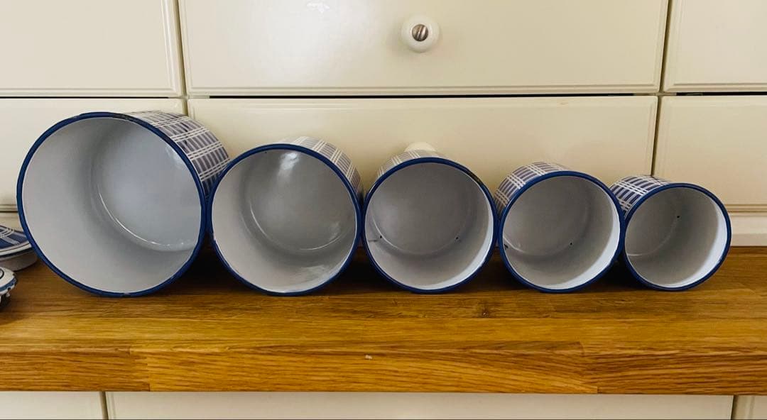 【青ぶー】フランス アンティーク BB社 ホーローキャニスター 5個セット