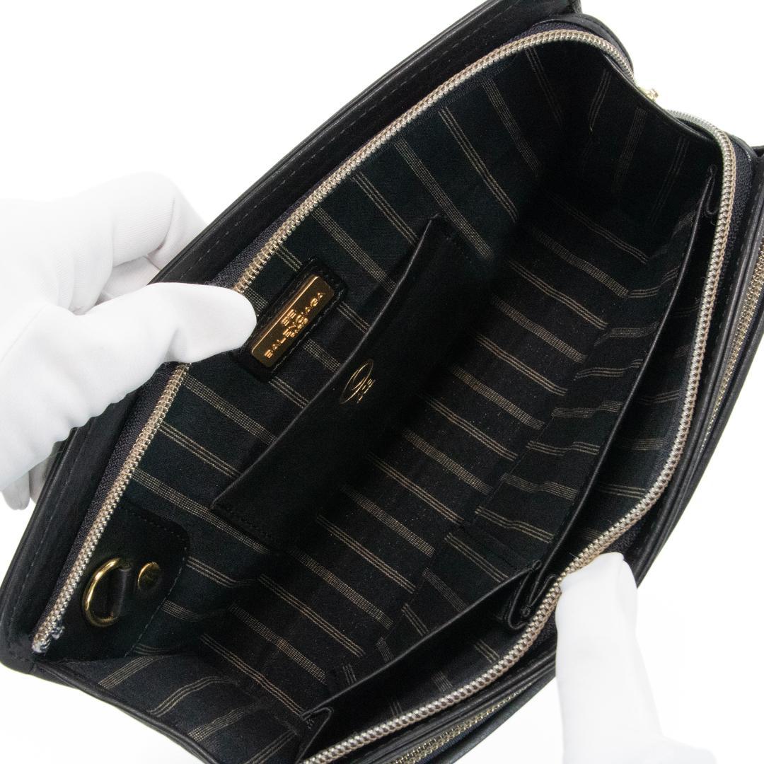 本物 バレンシアガ クラッチバッグ メンズ 黒 ブラック BBロゴ マーク 本革