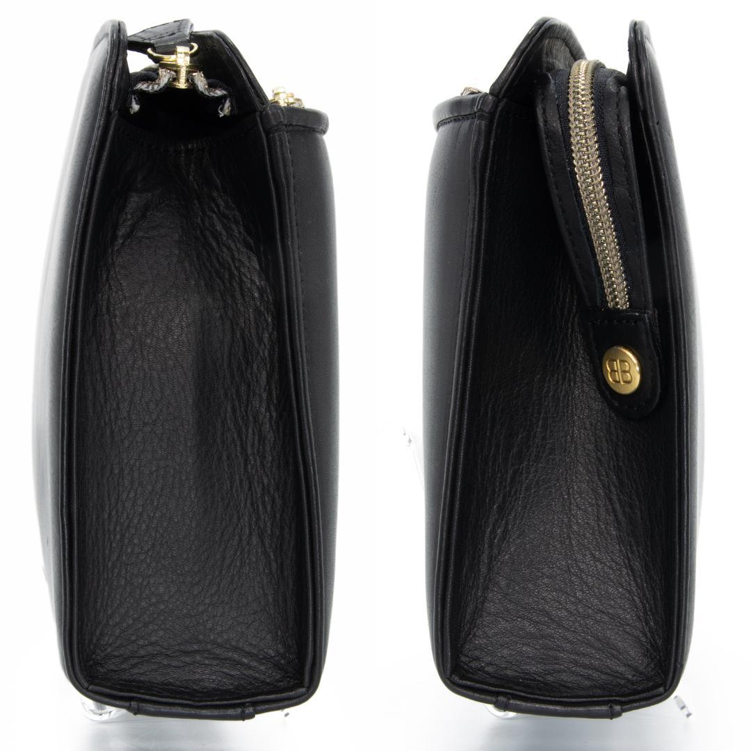 本物 バレンシアガ クラッチバッグ メンズ 黒 ブラック BBロゴ マーク 本革