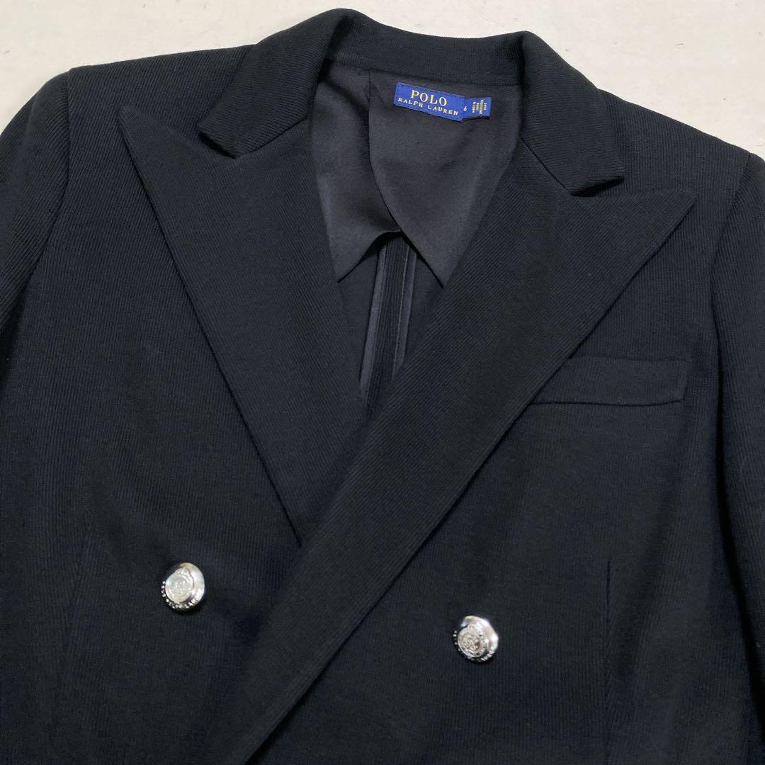 美品　ポロラルフローレン　レディース　ニットダブルブレステッドブレザー　Ｌ　黒銀