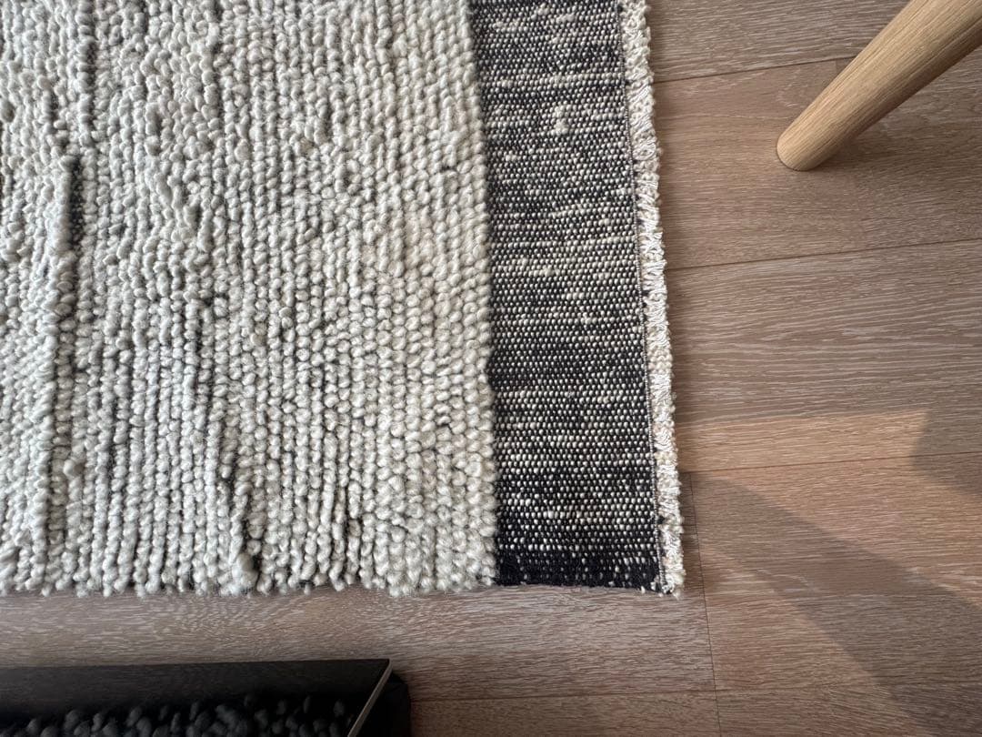 トルコ ウールラグ アイボリー ダークグレー　キリム