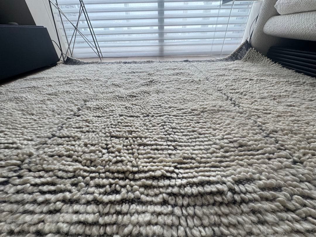 トルコ ウールラグ アイボリー ダークグレー　キリム