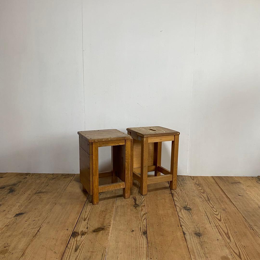 2脚セット アンティーク 角 スツール 椅子 植物台 昭和レトロ y