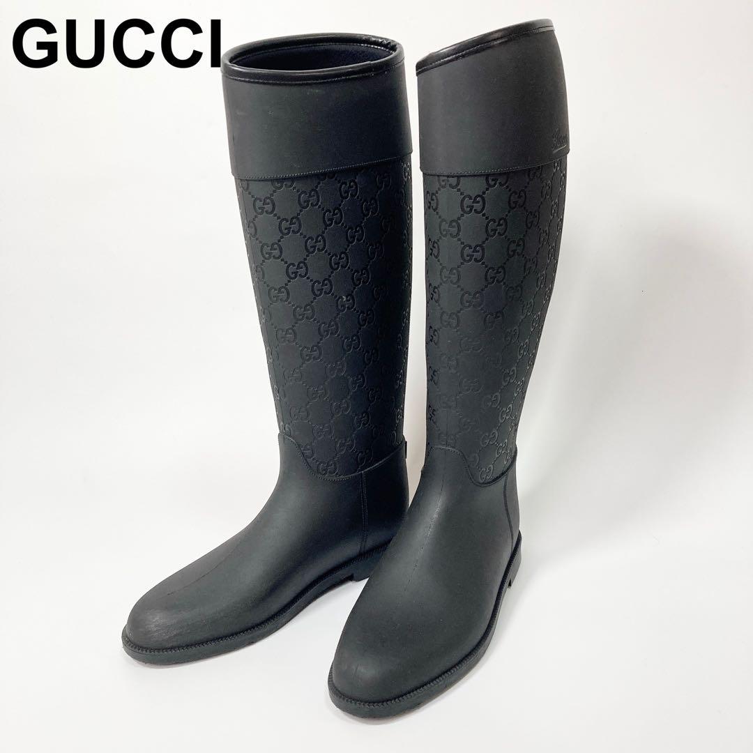 GUCCI グッチ レインブーツ GG柄 36 23cm ブラック