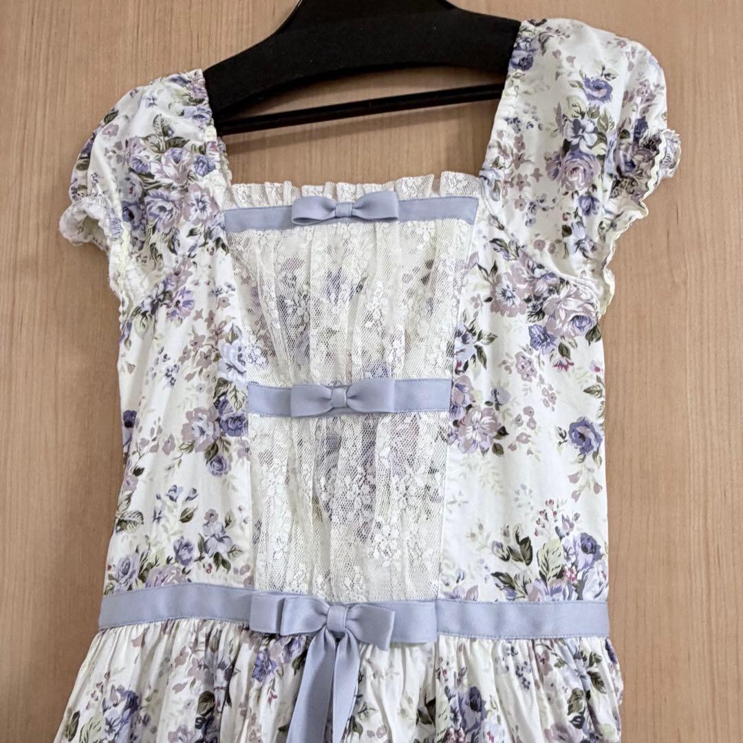 ロココブーケリボンティアードロングドレス　ラベンダー　ヴィクトリアンメイデン