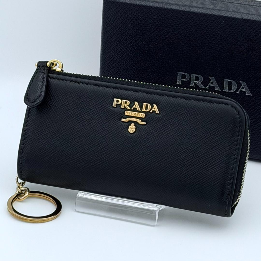 PRADA プラダ サフィアーノ キーリング付き ケース ブラック