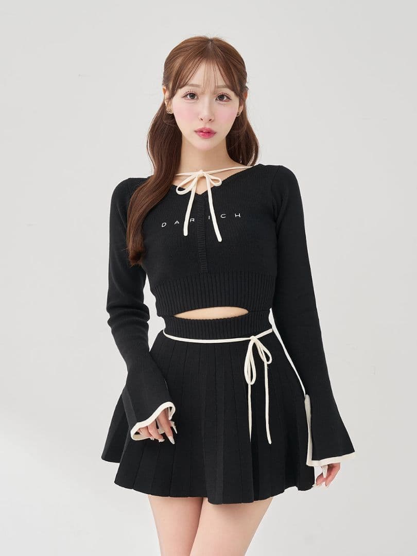 ダーリッチ 　 ウエストオープンリボンデザインニットミニワンピース　ブラック