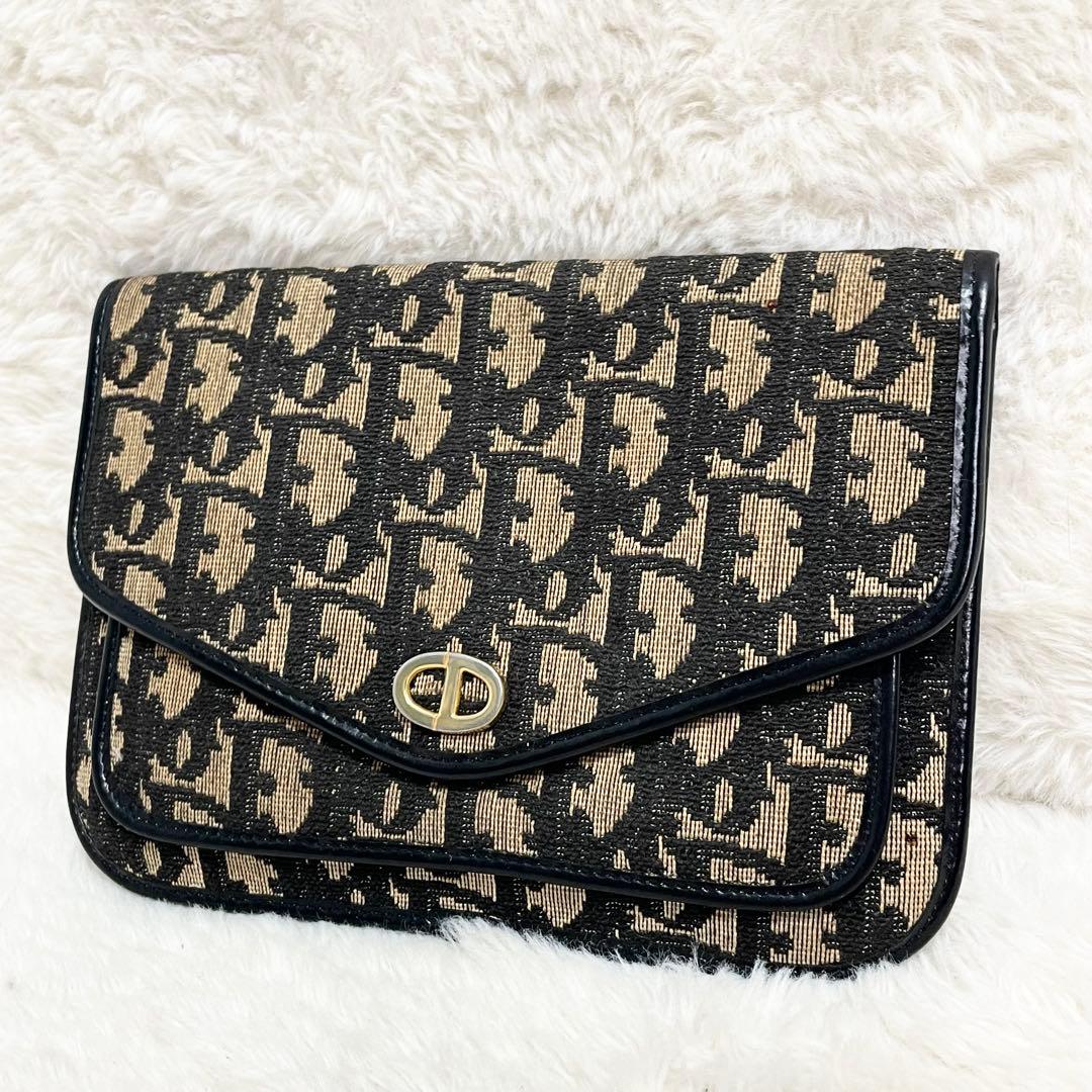 クリスチャンディオール CD金具 トロッター 総柄 キャンバス クラッチバッグ