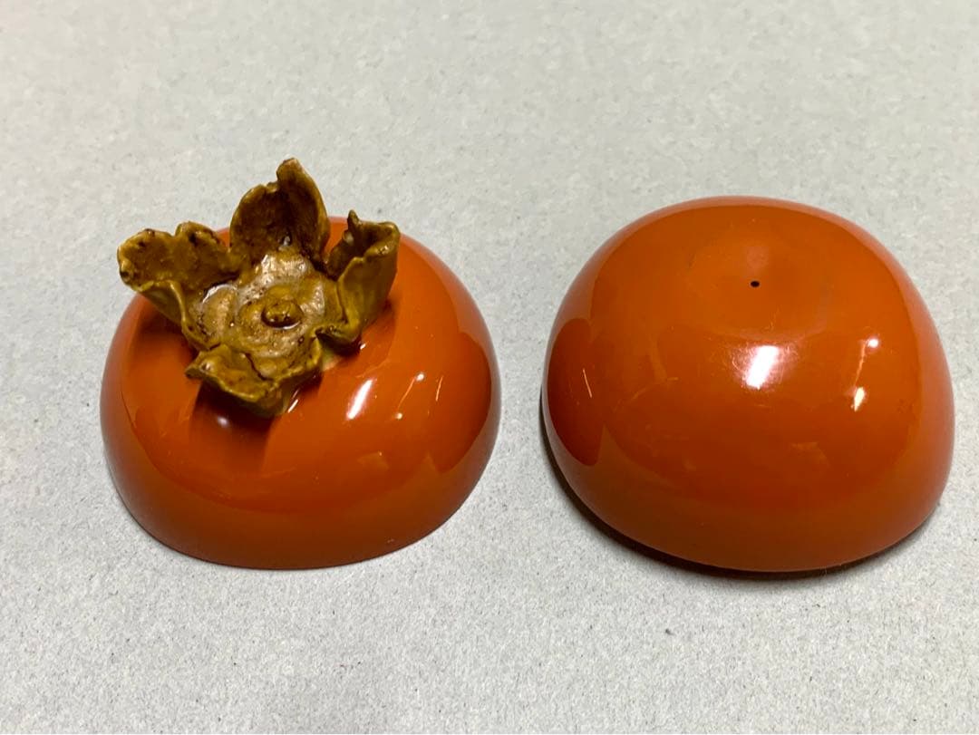 畦地多喜翁作 柿香合 茶道具 漆器 香合 柿型香合 金箔仕上げ