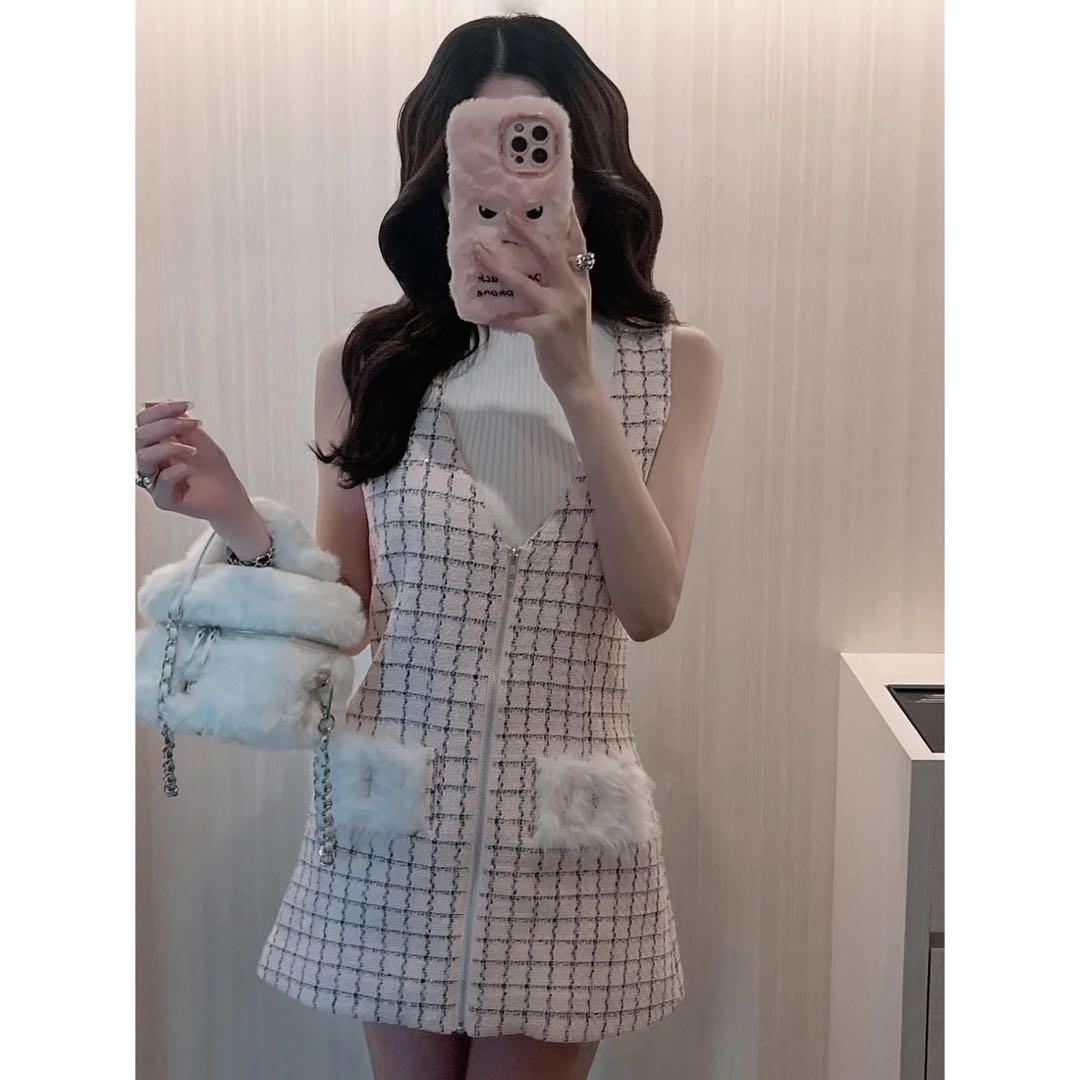 新品タグ付き ダーリッチ フロントファスナーツイードミニワンピース ピンク