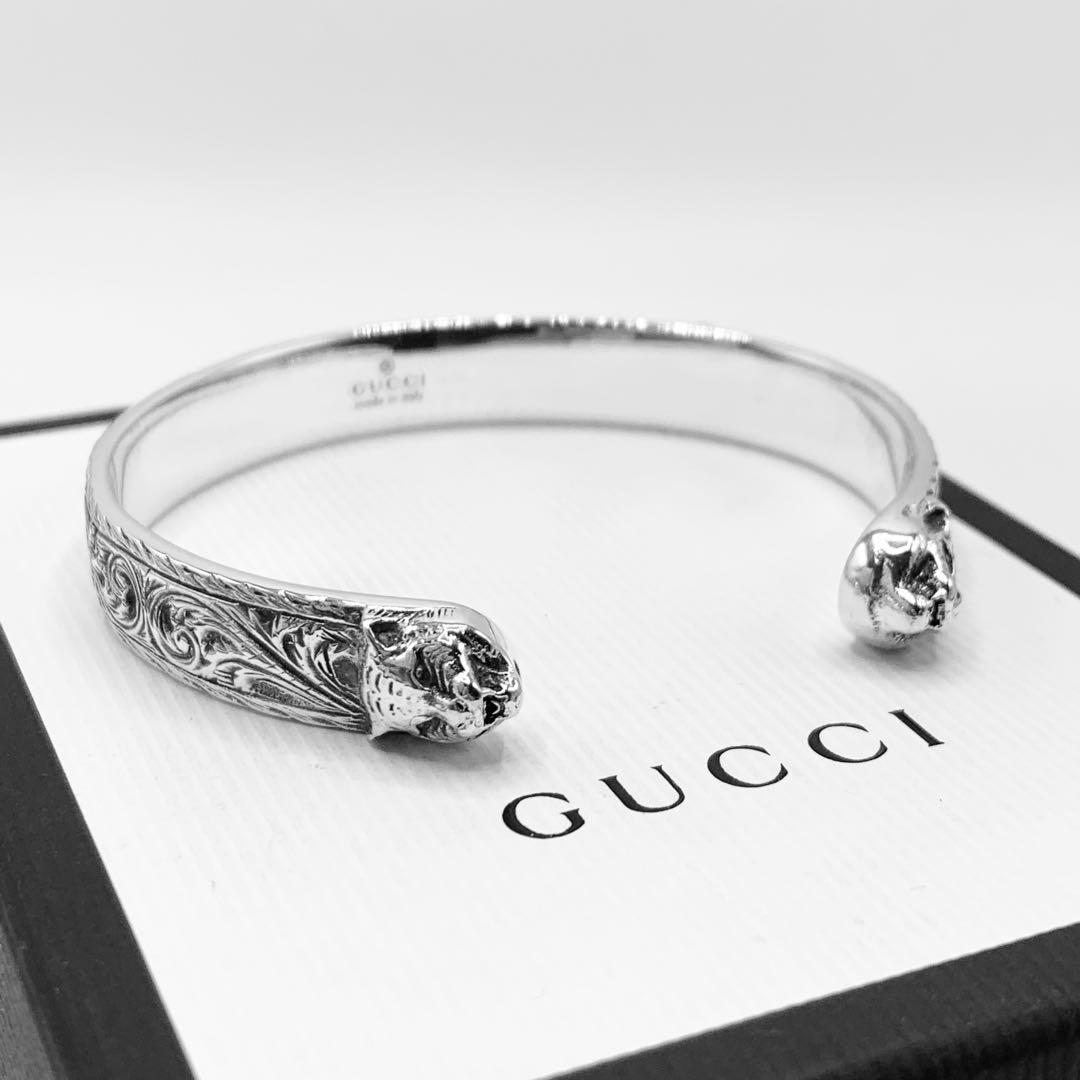 【美品/希少】GUCCI バングル　キャット　タイガー　ヘッド　アラベスク　燻