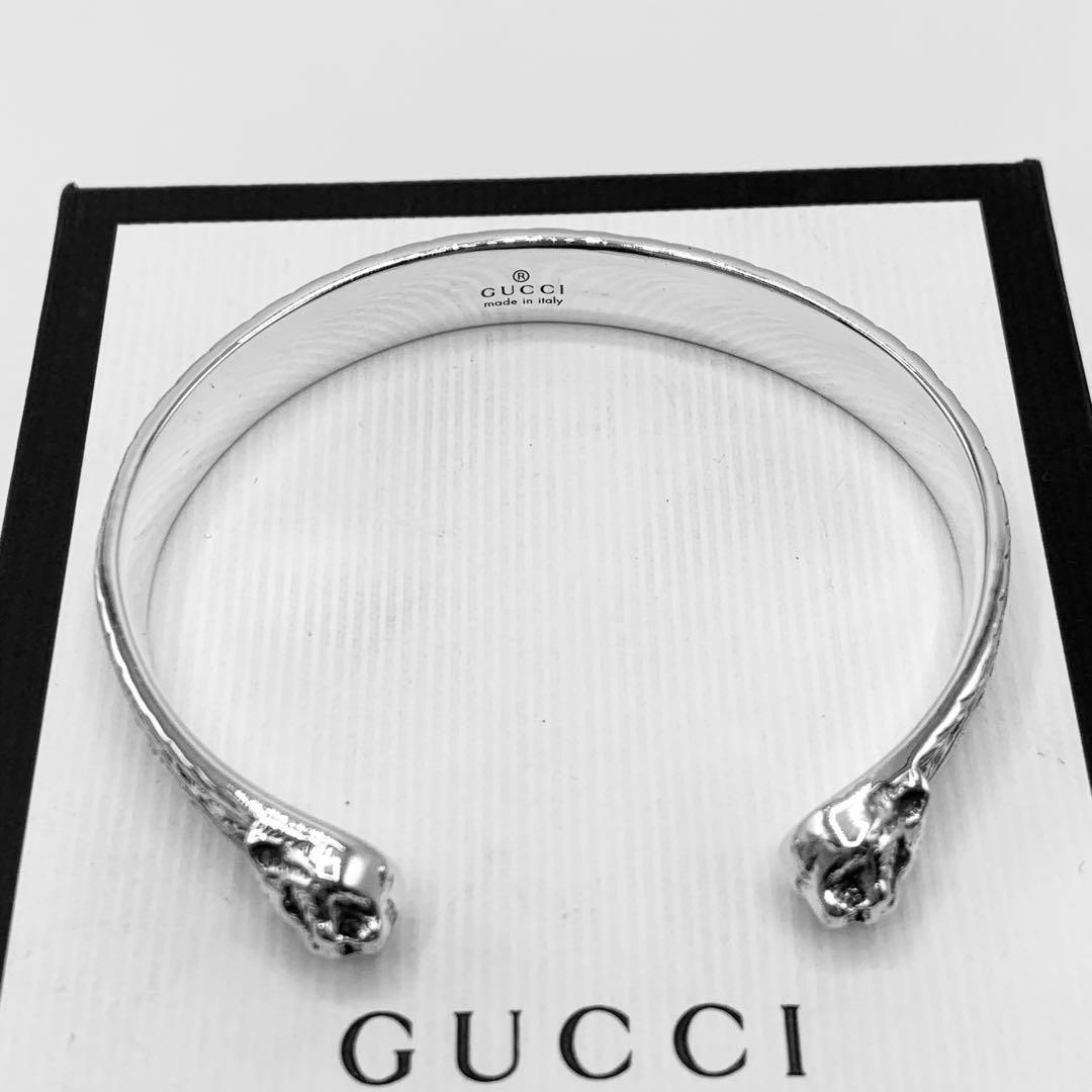 【美品/希少】GUCCI バングル　キャット　タイガー　ヘッド　アラベスク　燻