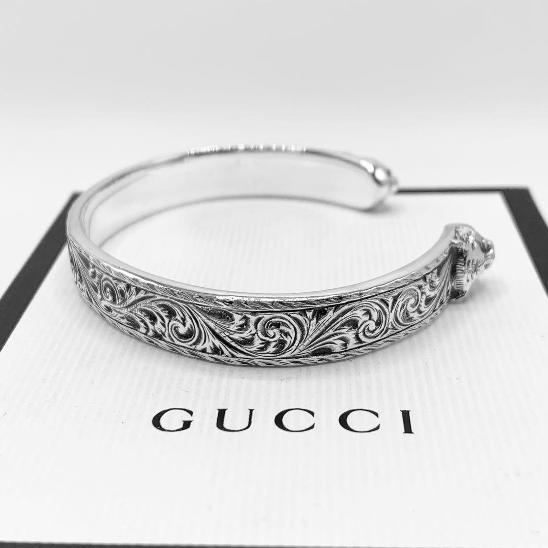 【美品/希少】GUCCI バングル　キャット　タイガー　ヘッド　アラベスク　燻