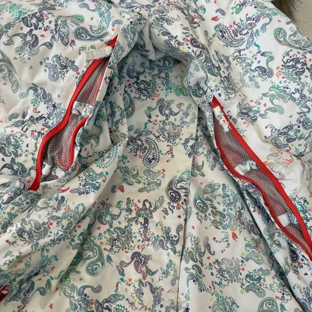 ROXY スノーボードウェア 上S 下9白系ペイズリー柄ジャケット×ピンクパンツ