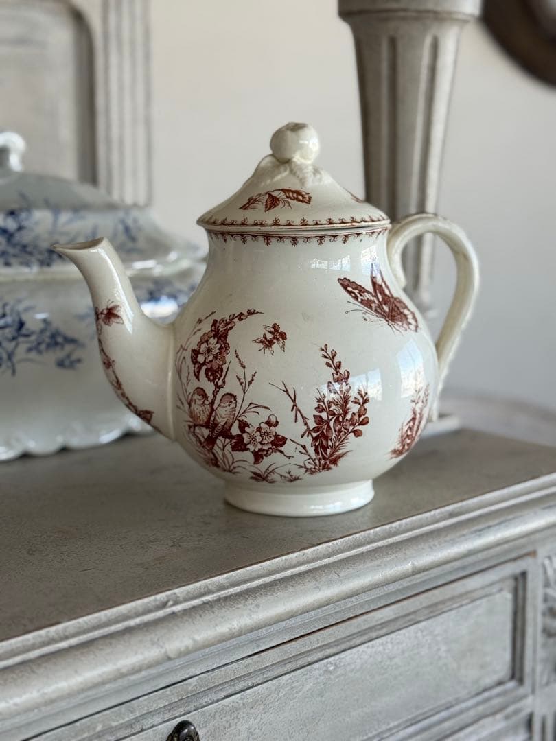 フランスアンティーク陶器リュネヴィルMesange茶ティーポット