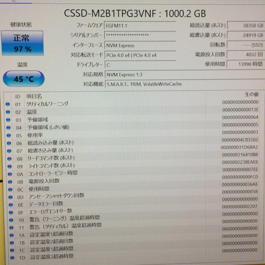 CFD NVMe M.2 Gen4 SSD 1TB 美品 お得
