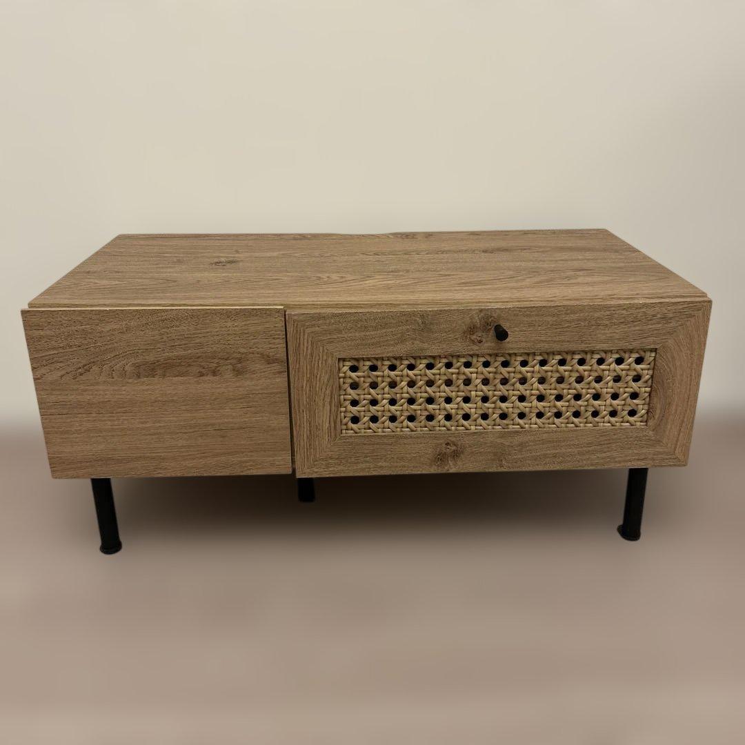 【LOWYA製】ラタン調テレビボード 幅80 コード穴付き 脚付きデザイン