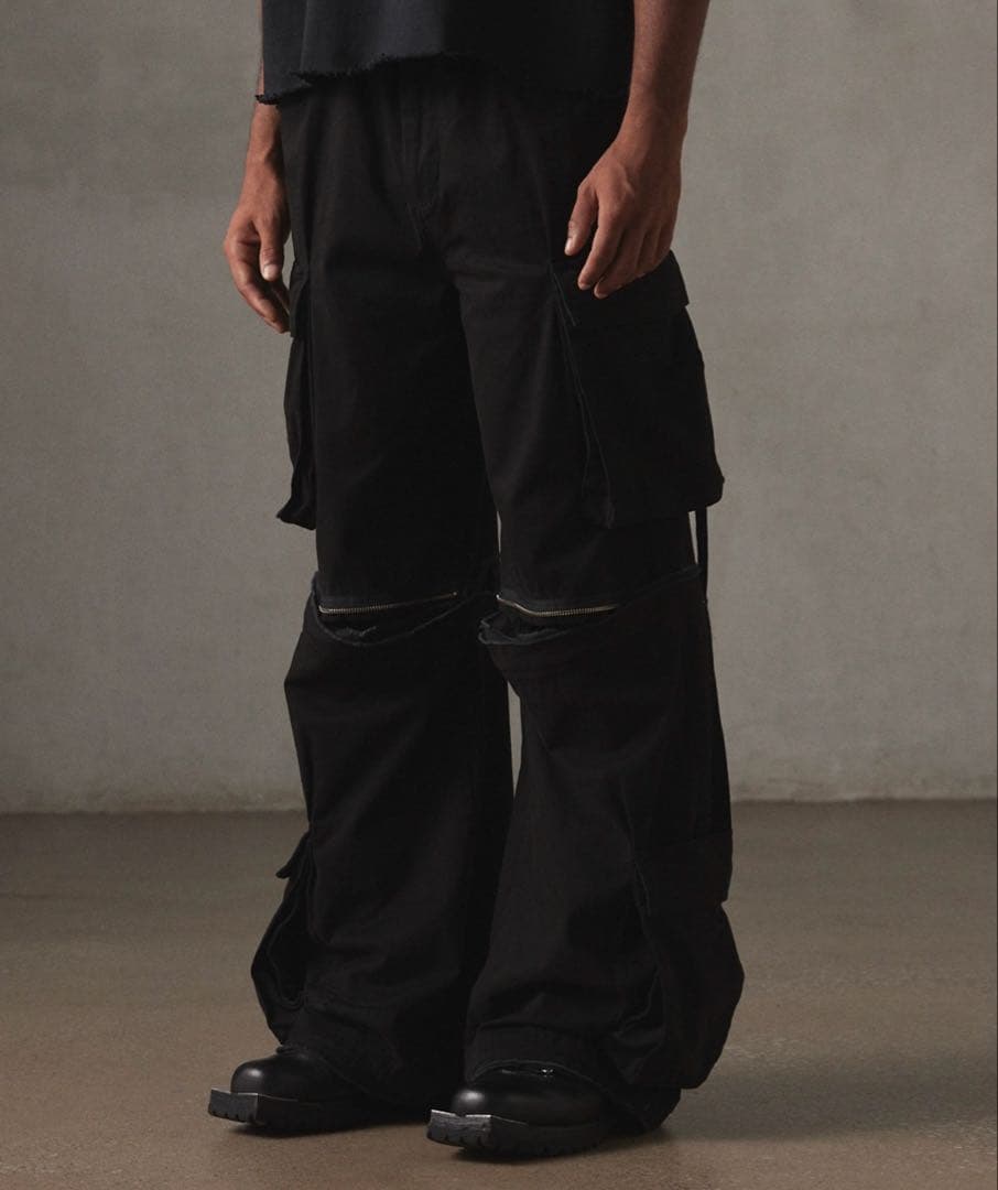 grancy ジップデザイン カーゴパンツ ブラック　Lサイズ