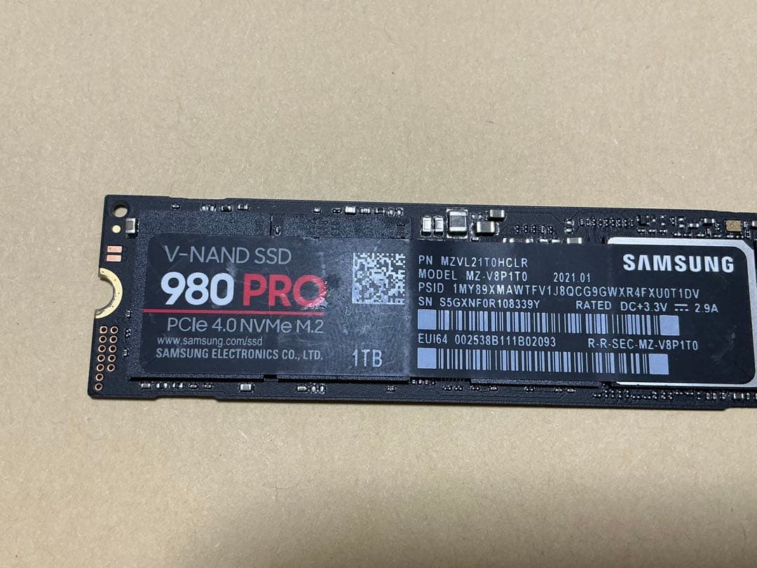 Samsung SSD 980 PRO 1TB M.2★使用時間：13ｈ