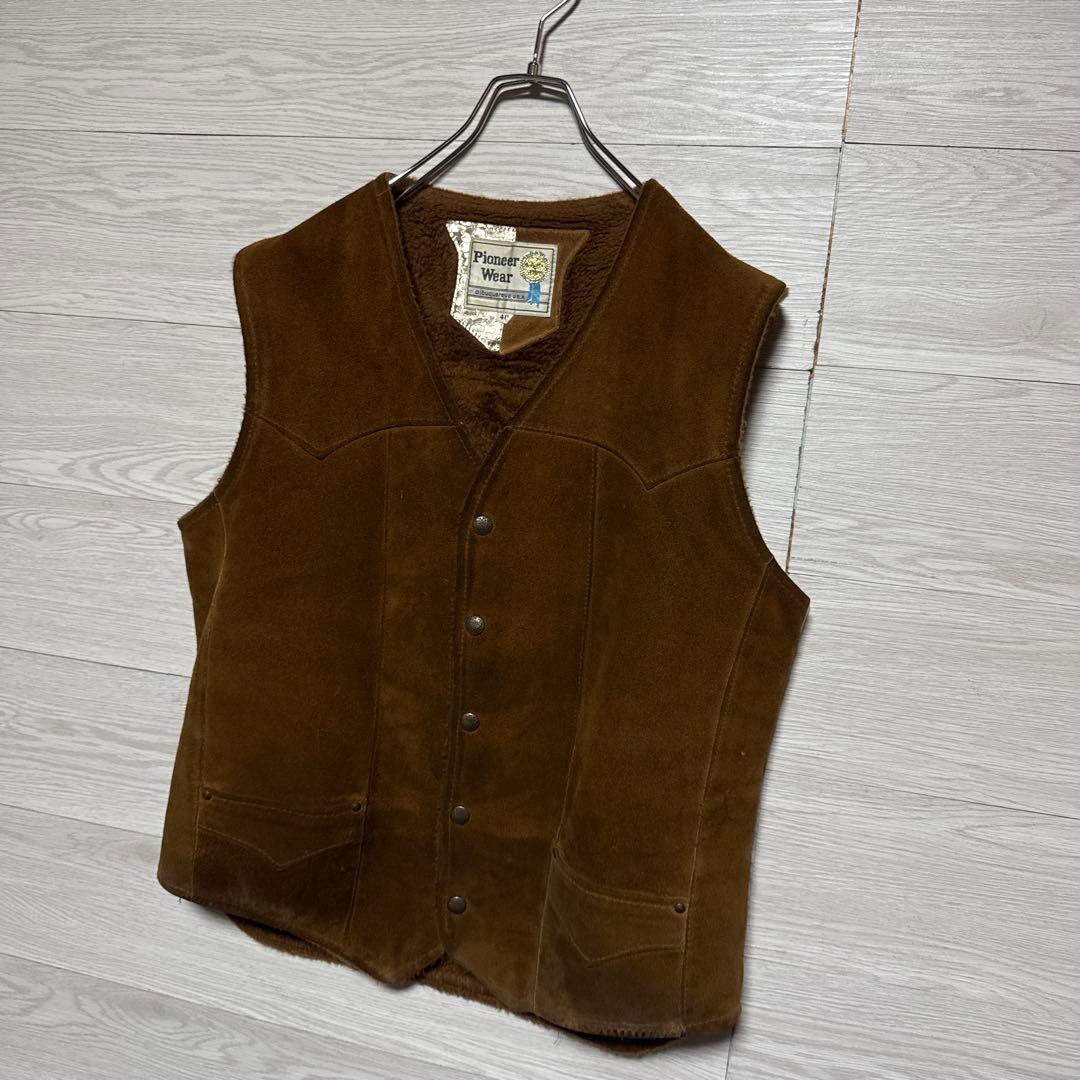70s Pioneer Wear USA製 スエード ウエスタンベスト 裏ボア
