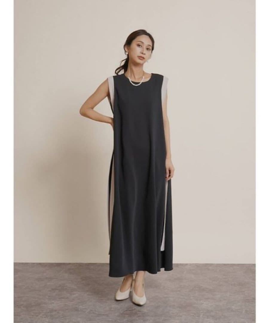 FENNEL（フェンネル）バイカラーAラインワンピース （ブラック）