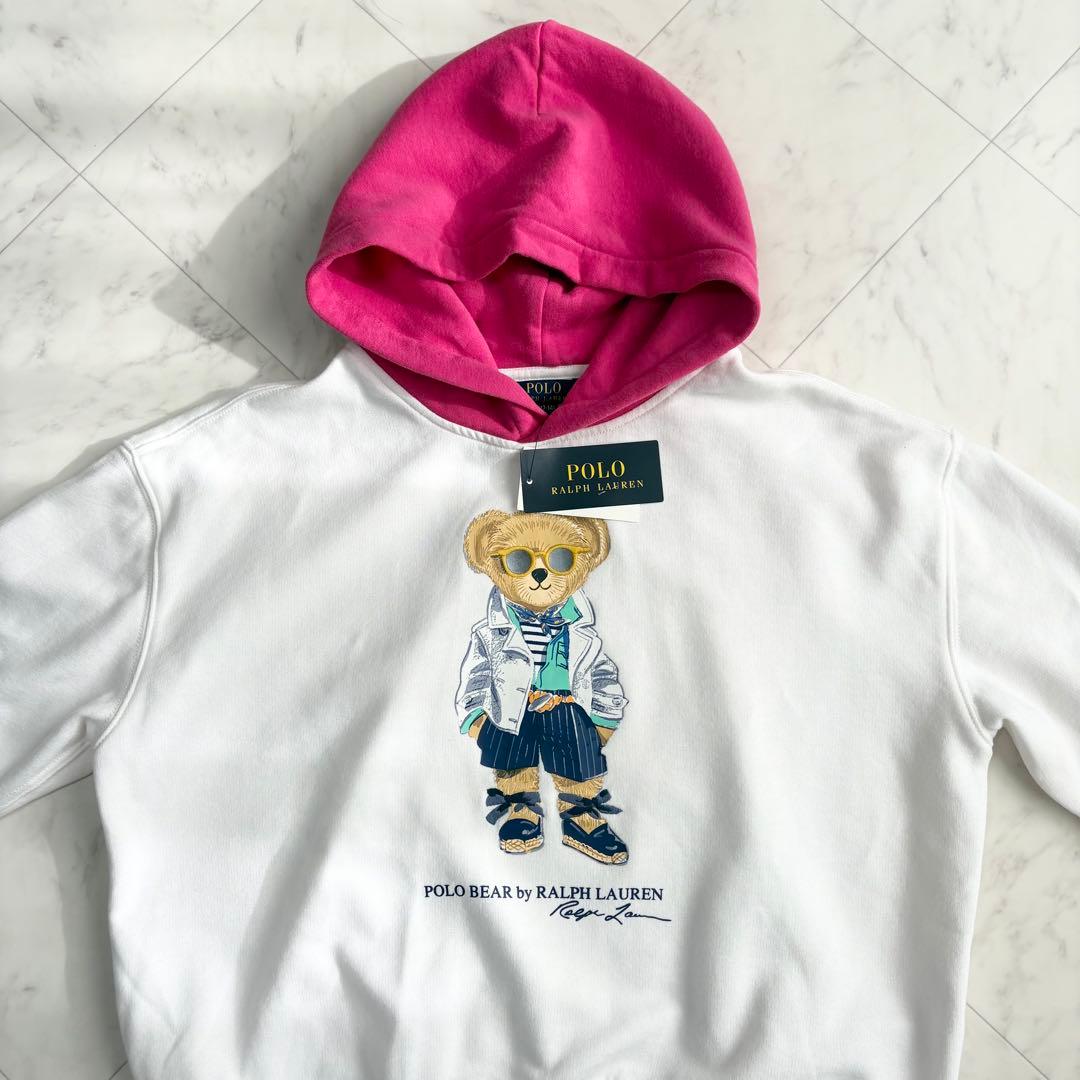 新品【ラルフローレン】パーカー　ポロベア　裏起毛　現行　QRタグ　白　Y2K