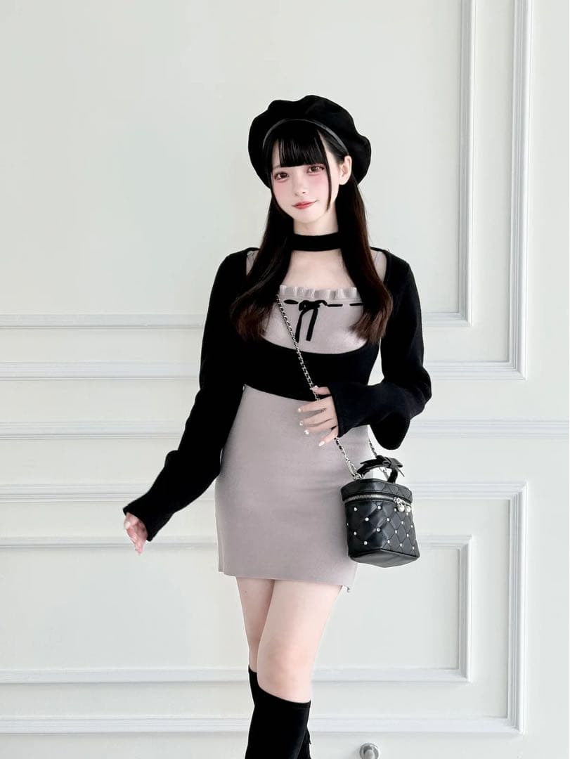 NoGenki ニットトップス×ニットキャミワンピース パープル