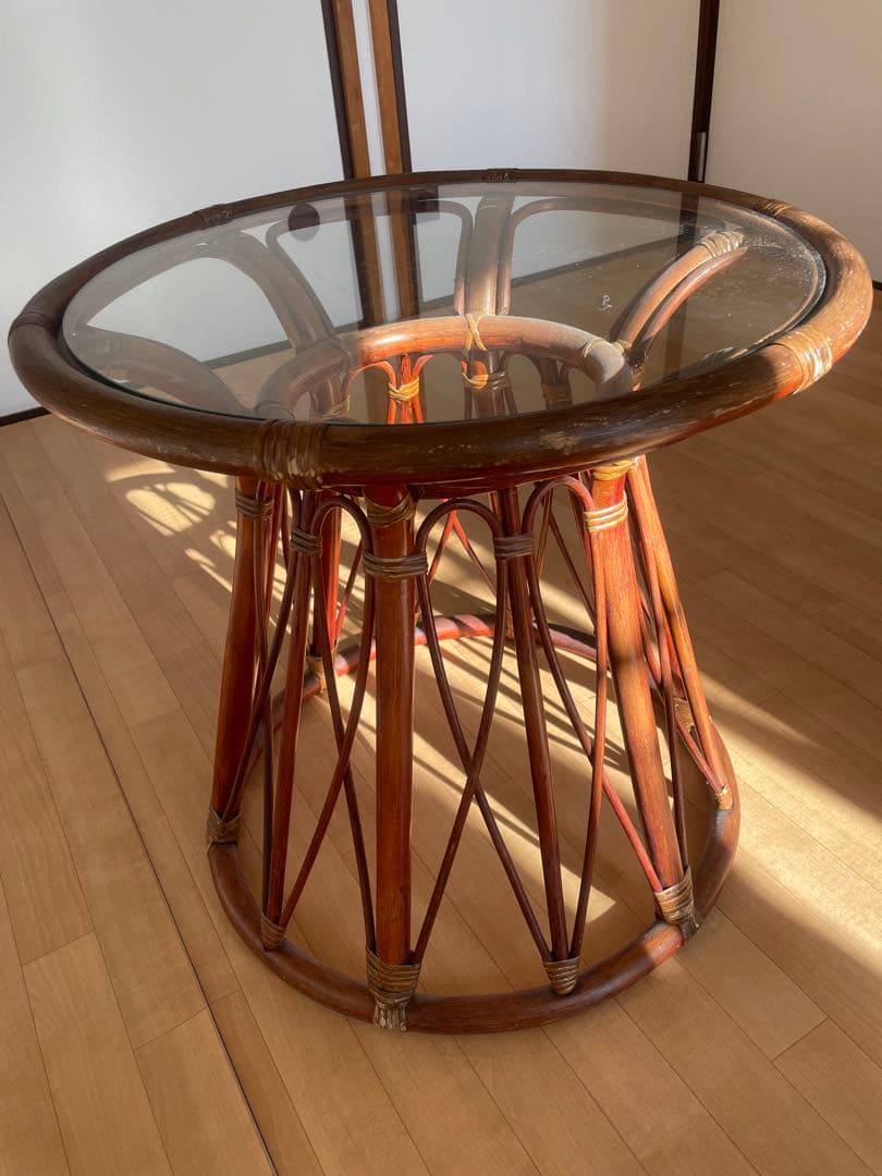 ラタン ガラステーブル 円形 サイドテーブル