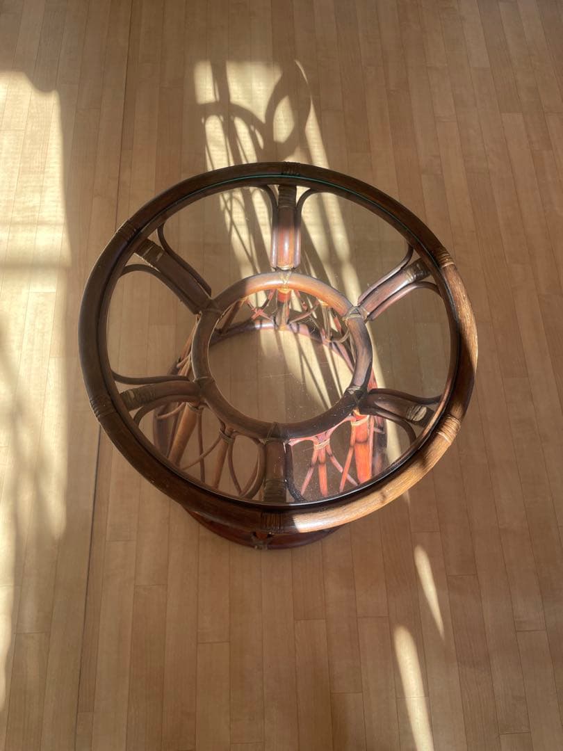 ラタン ガラステーブル 円形 サイドテーブル