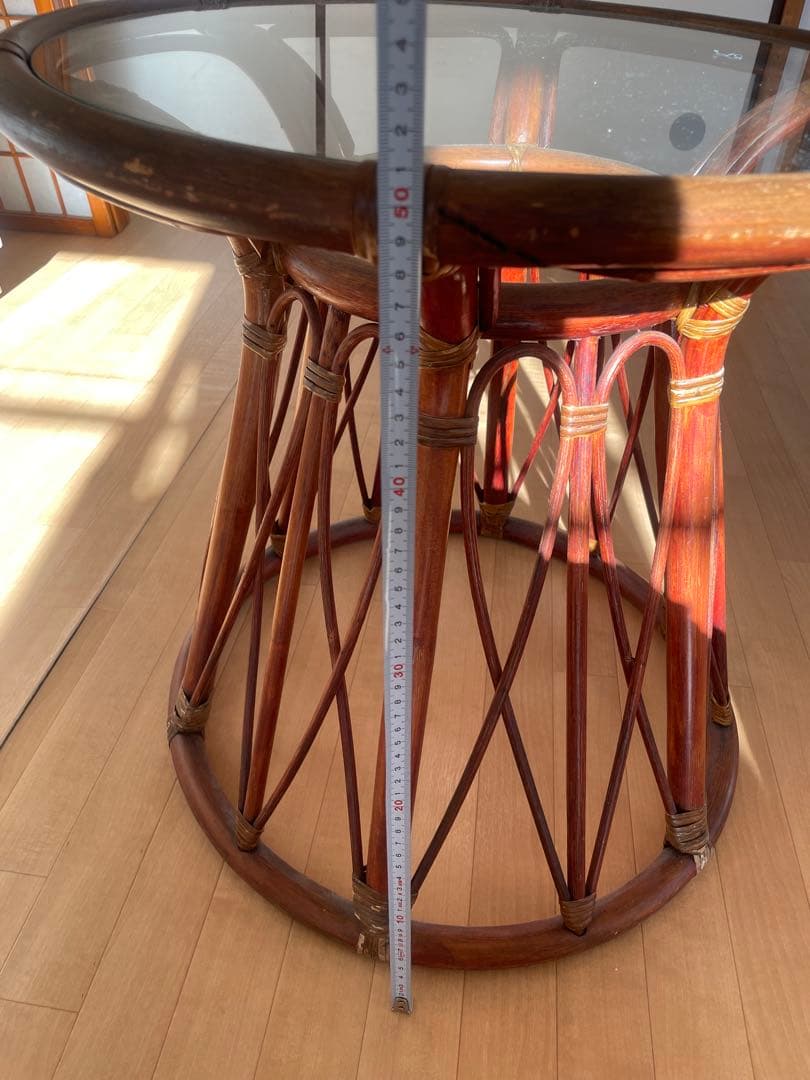 ラタン ガラステーブル 円形 サイドテーブル