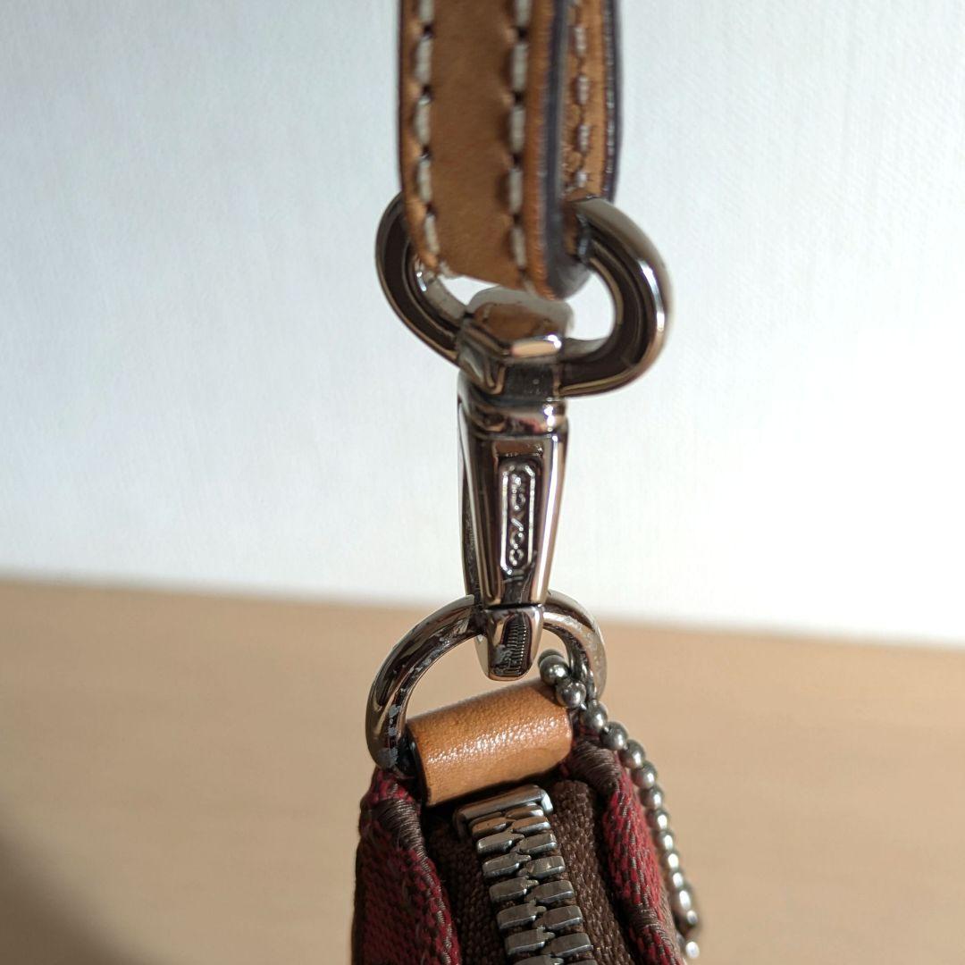 【美品】COACH アクセサリーポーチ ミニバッグ キャンバス レザー レッド