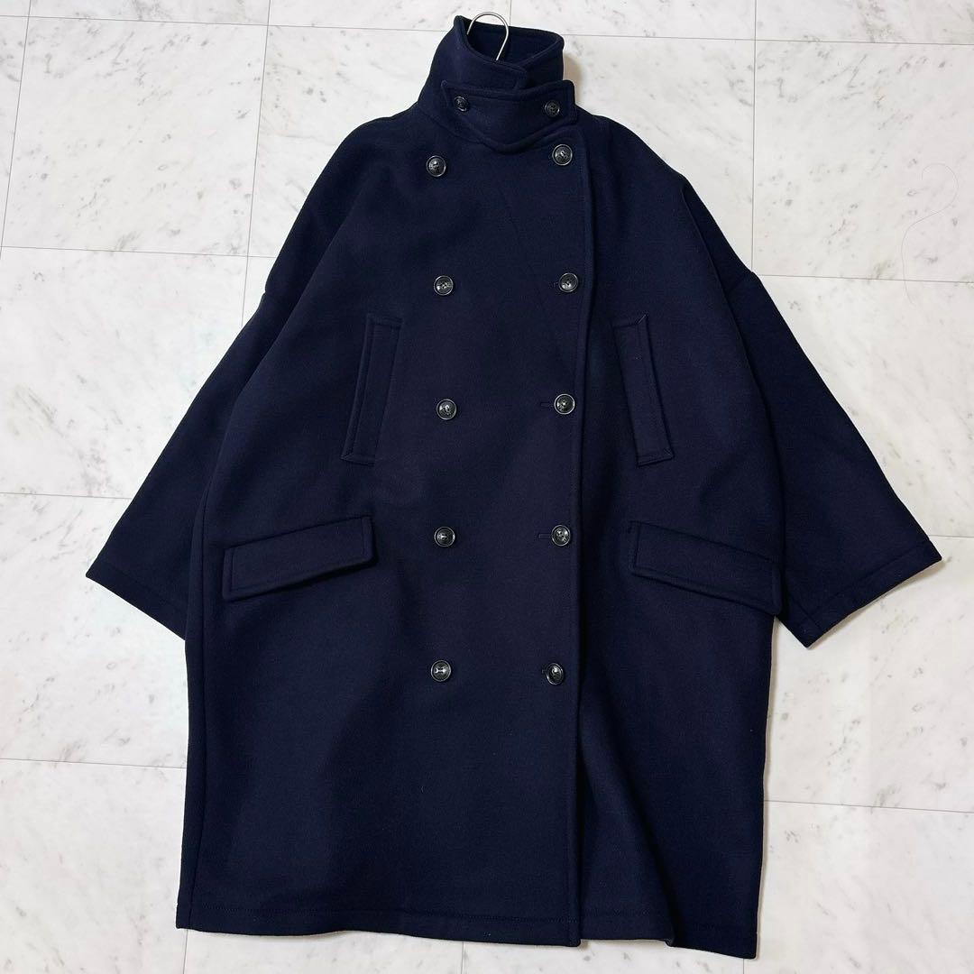 極美品 フレームワーク 23AW ロングPコート ダブルフェイス ゆったり 紺