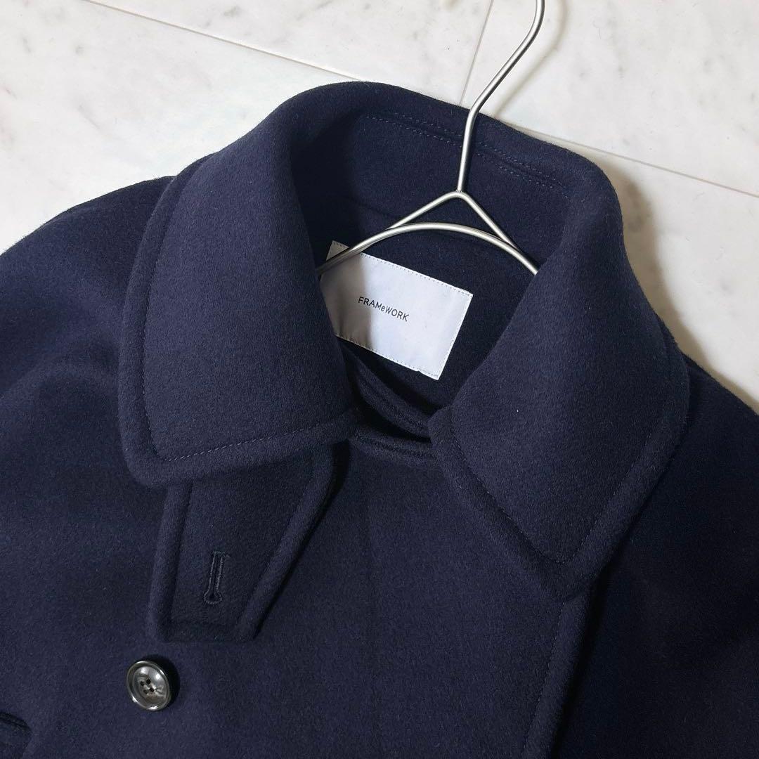 極美品 フレームワーク 23AW ロングPコート ダブルフェイス ゆったり 紺