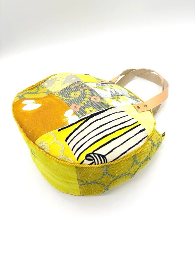 ミナペルホネン、ハンドメイド、 イエローパッチワーク、サークル トートバッグ