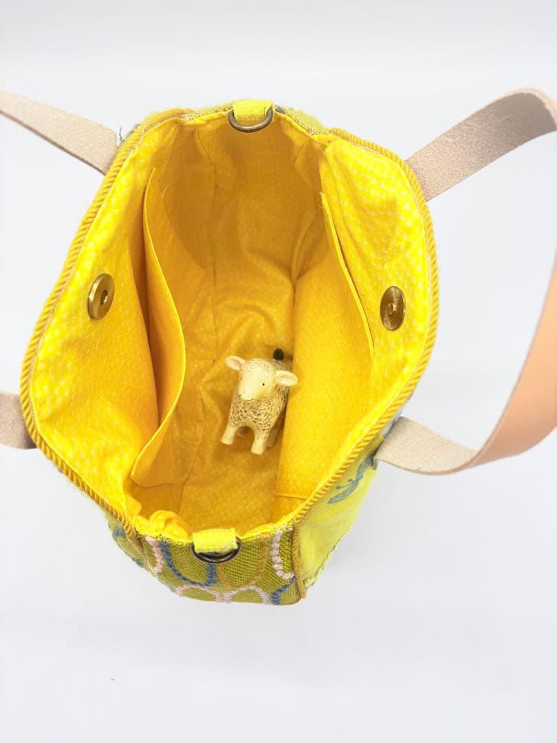 ミナペルホネン、ハンドメイド、 イエローパッチワーク、サークル トートバッグ