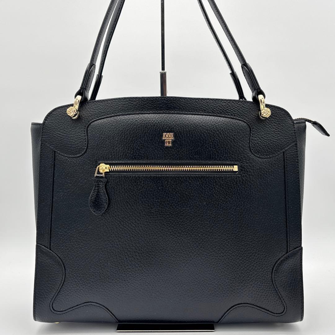 【美品】ANNA SUI 自立 底鋲 肩掛け A4 ビジネスバッグ ロゴ レザー