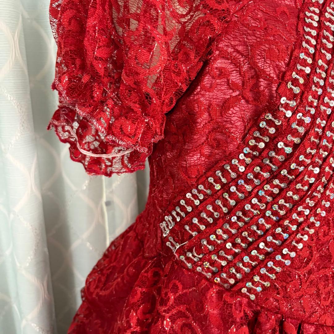 【大きいサイズ】カラオケ衣装 ステージドレス レース仕立てのワインカラードレス