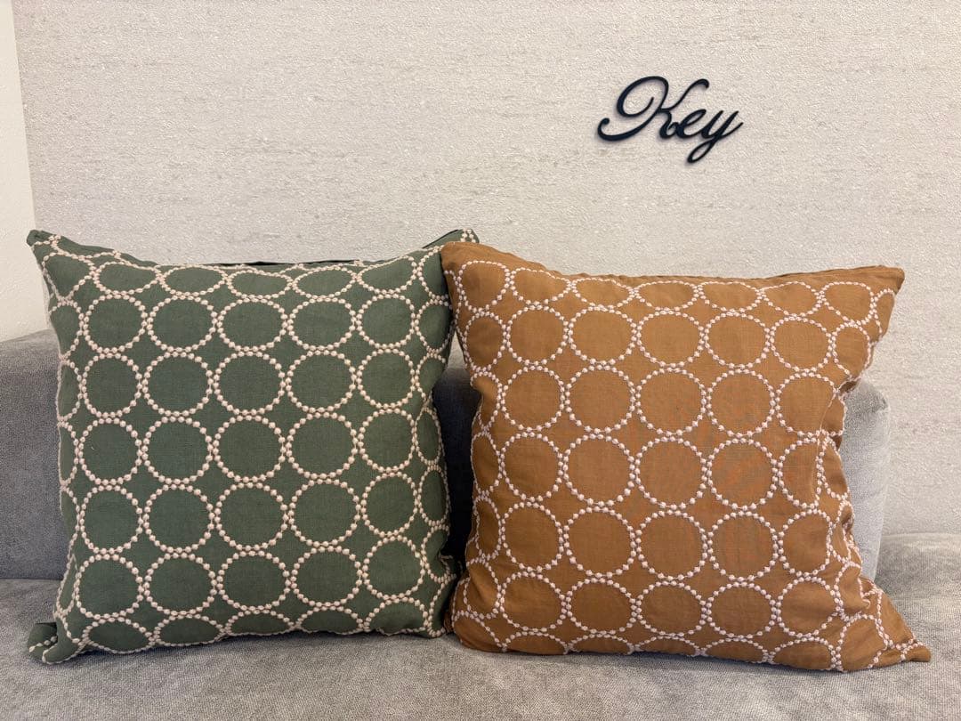 ミナペルホネン　ハンドメイドクッションカバー★タンバリンライトグリーンxベージュ