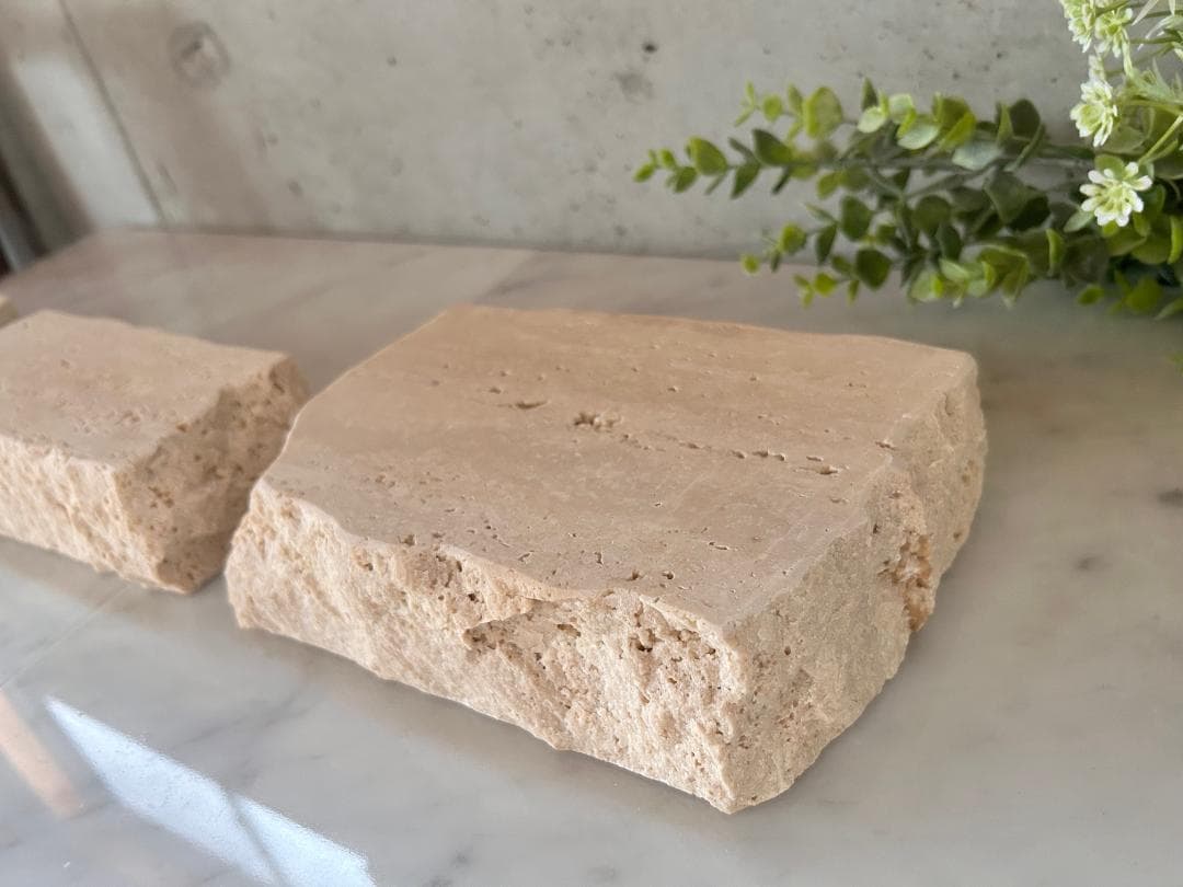 天然大理石　イタリア　トラバーチン　3個セット　割肌　●アクセサリー台●送料無料