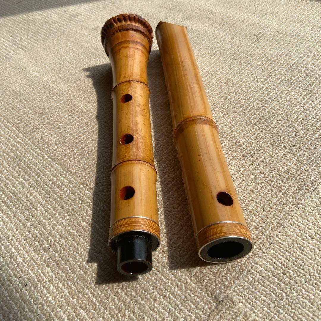 尺八本体 竹製 206 一尺八寸管　唄口金巻き　精華銘四印　ジャンク品