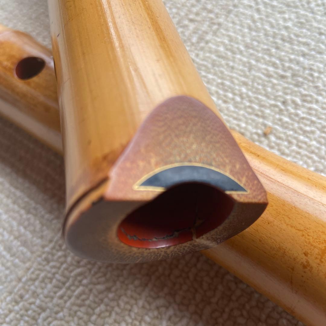 尺八本体 竹製 206 一尺八寸管　唄口金巻き　精華銘四印　ジャンク品